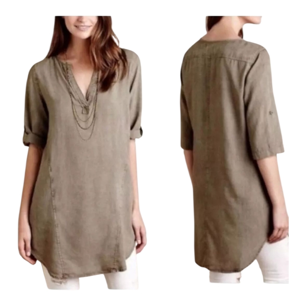 Cloth & Stone Dusty Tan Washed Chambray Shift Tunic / Mini Shift Dress